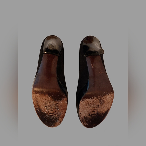 Stuart Weitzman Genuine Leather, black peep toe, platform heels - Picture 5 of 6